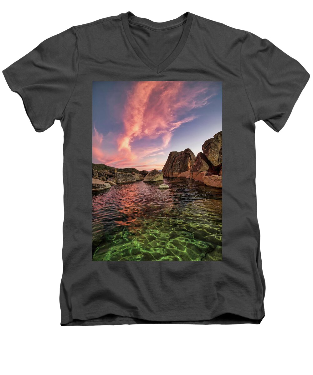 Sunset Men's V-Neck T-Shirt featuring the photograph Sunset pool by Martin Gollery