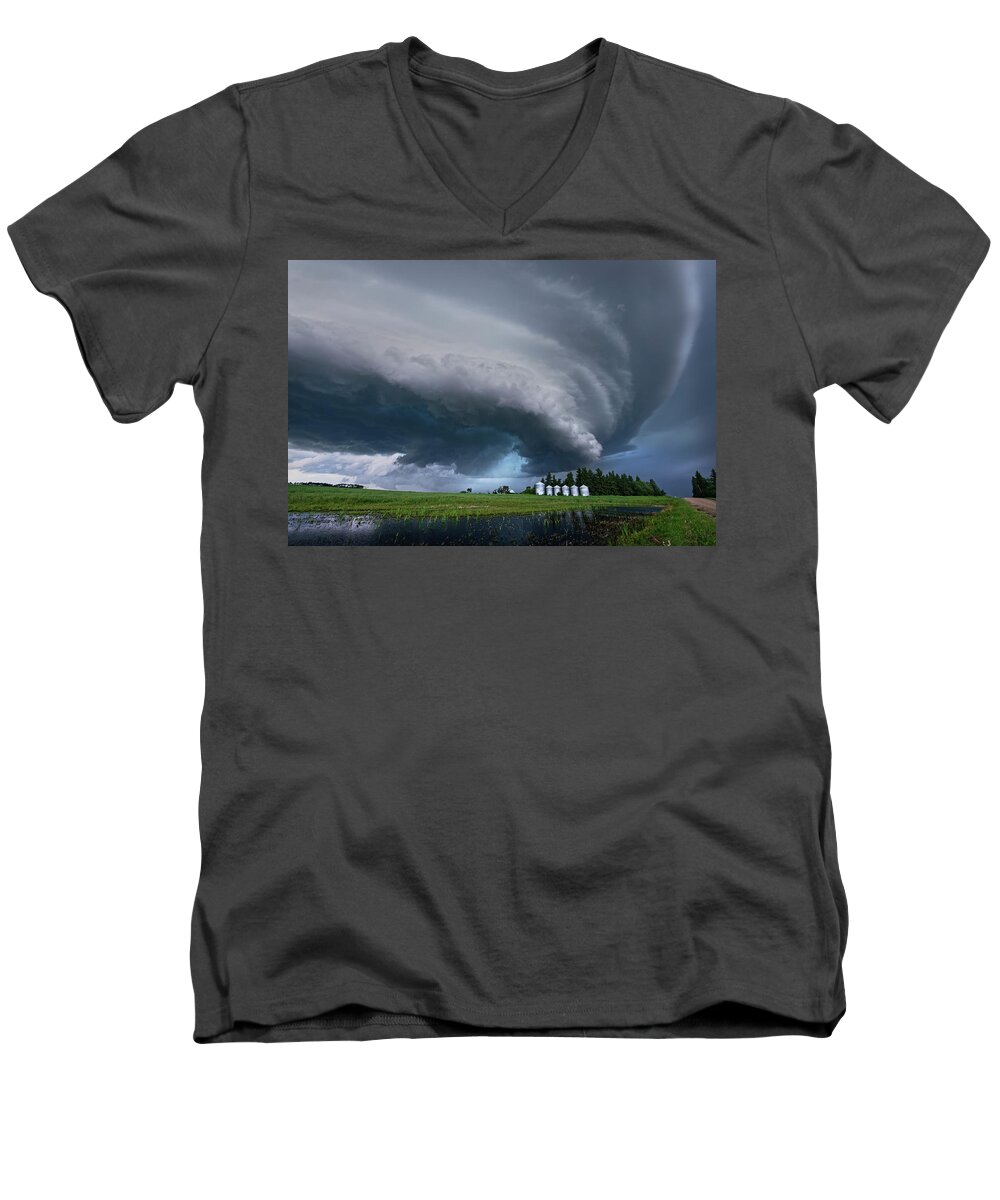 Landscape Men's V-Neck T-Shirt featuring the photograph Supercell near New Norway, Alberta by Dan Jurak