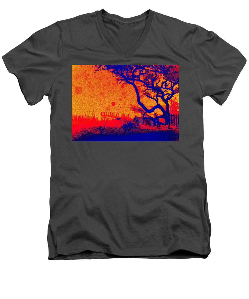 Tangerine Men's V-Neck T-Shirt featuring the digital art Tangerine Twilight by Larry Beat