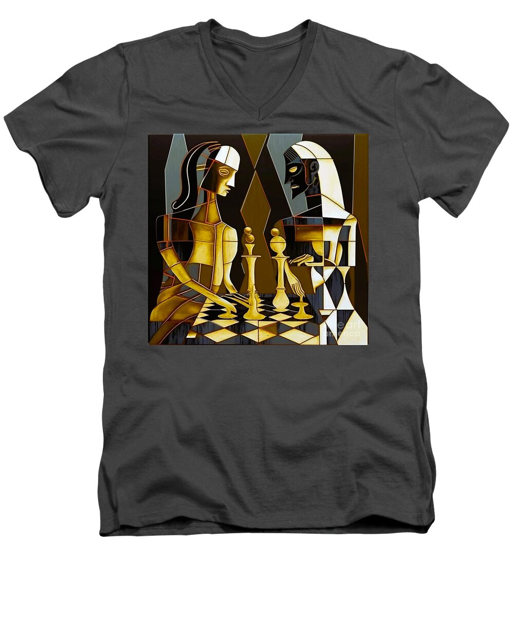 Chess Men's V-Neck T-Shirt featuring the painting The Art Of Chess Art Print by Crystal Stagg