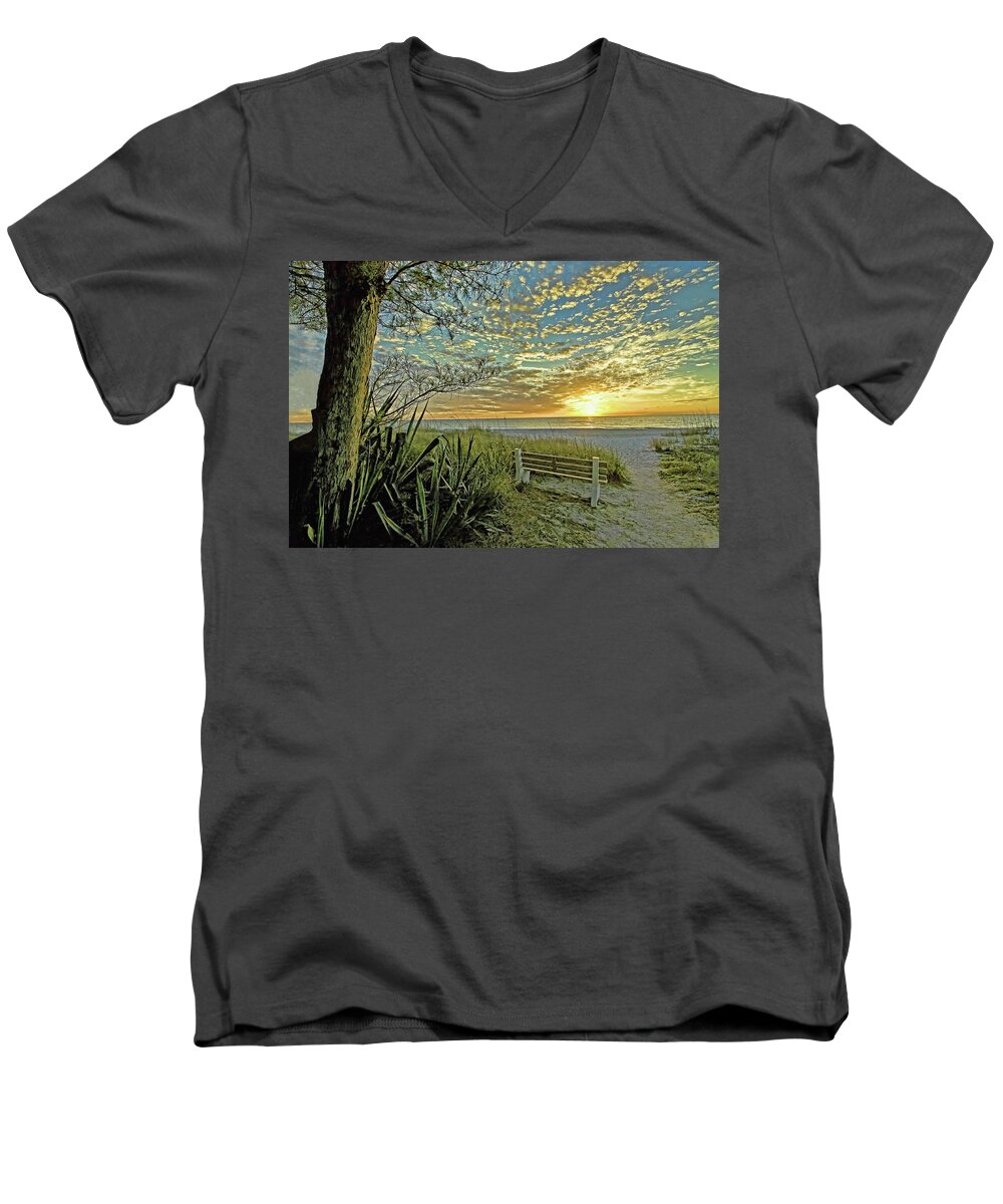 Florida Sunset Men's V-Neck T-Shirt featuring the photograph The Bench by HH Photography of Florida