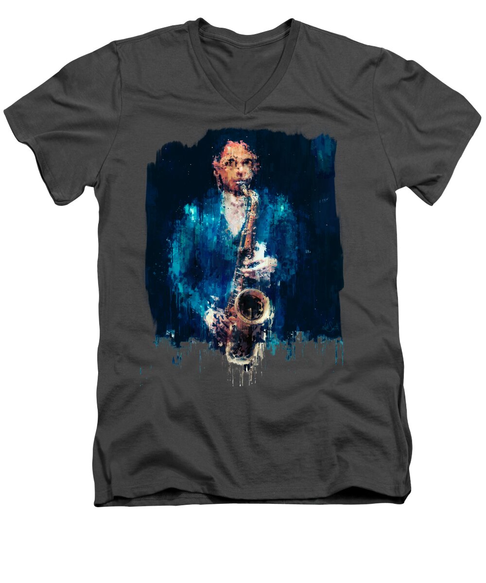 Blues Men's V-Neck T-Shirt featuring the digital art The Blues Echo In My Soul by Nikki Marie Smith