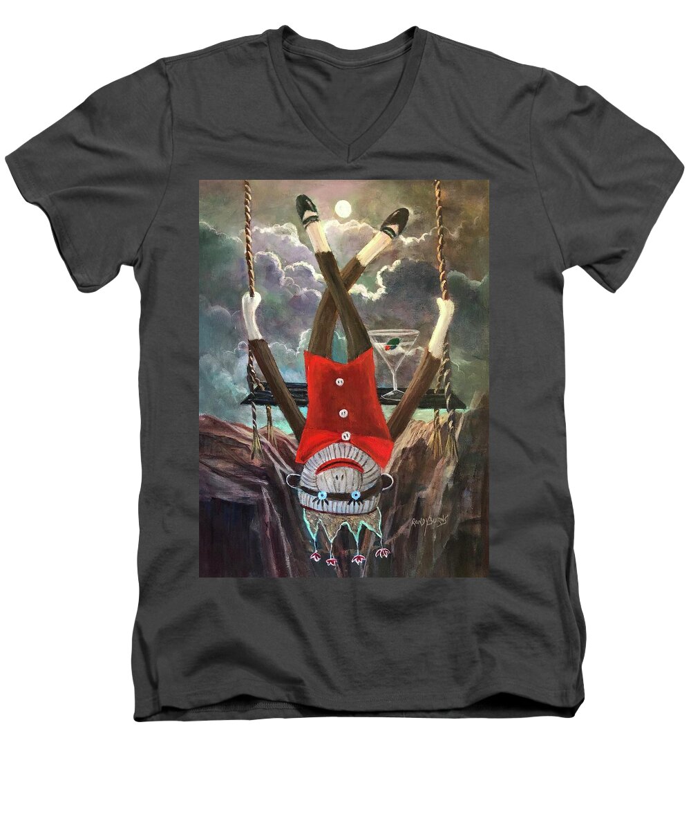 Celestial Men's V-Neck T-Shirt featuring the painting The Celestial Acrobat by Rand Burns