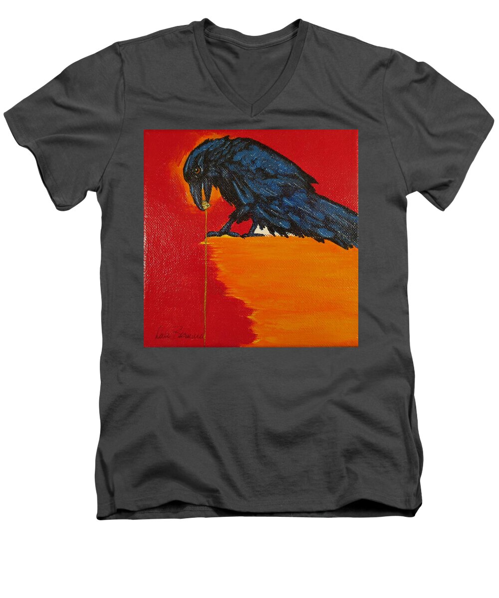Crow Men's V-Neck T-Shirt featuring the painting The Collector II by Dale Bernard