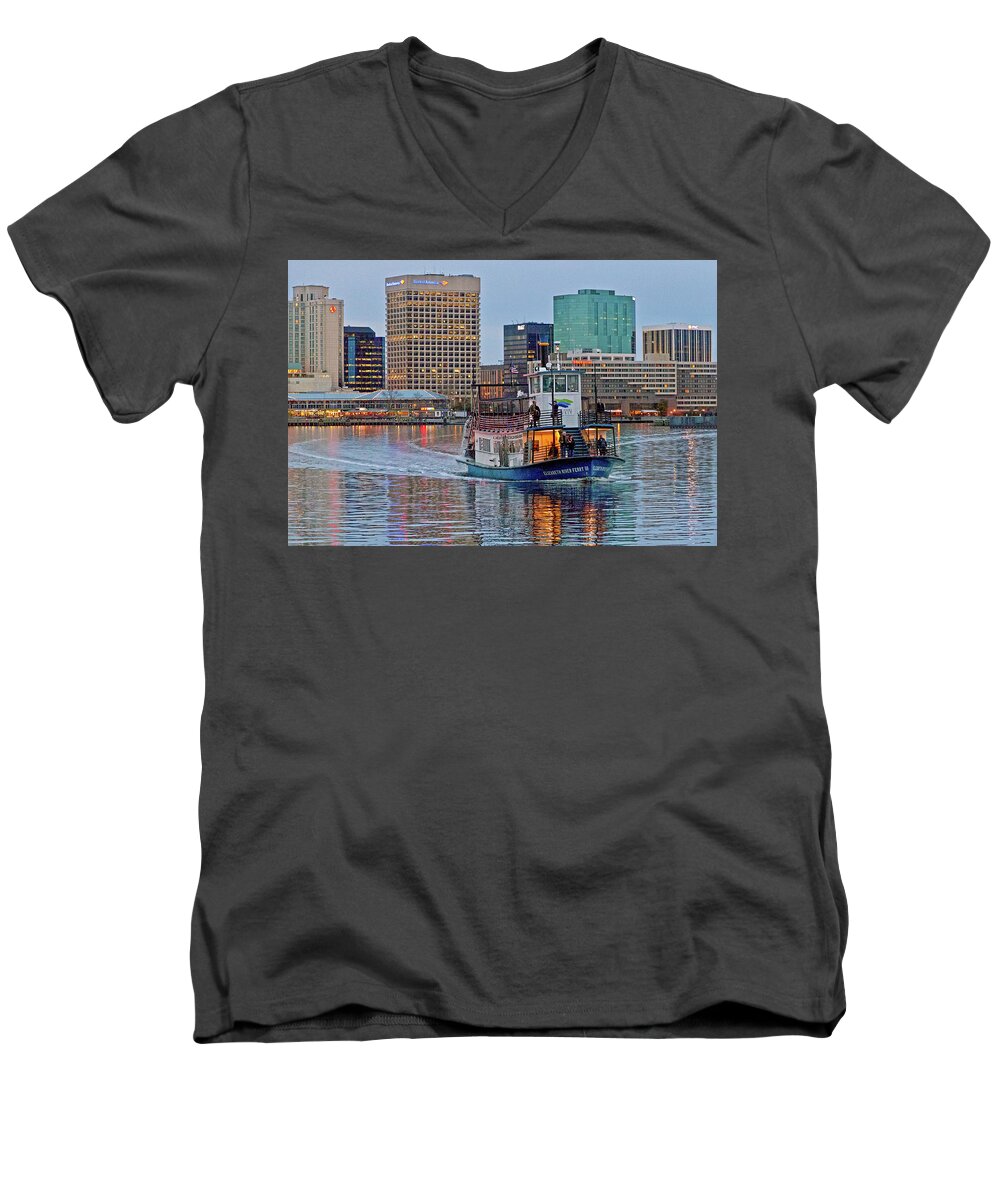 Elizabeth River Men's V-Neck T-Shirt featuring the photograph The Ferry to Portsmouth by Jerry Gammon