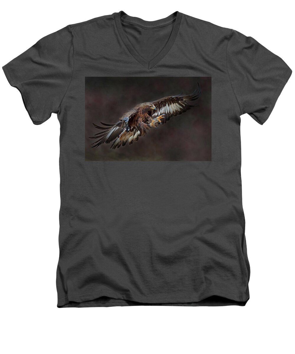 Hunter Men's V-Neck T-Shirt featuring the photograph The Hunter by CR Courson