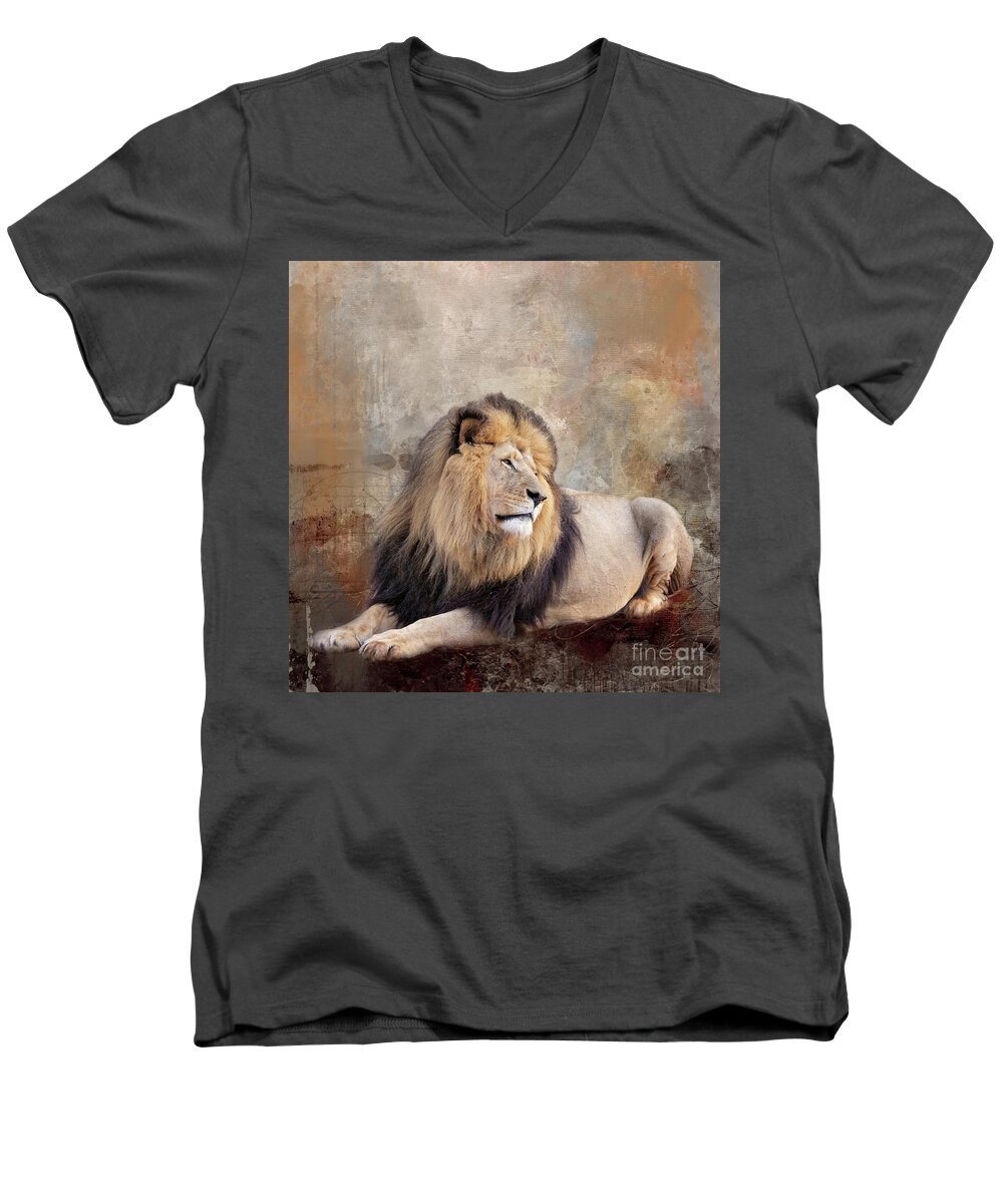 Lion Men's V-Neck T-Shirt featuring the photograph The King by Eva Lechner