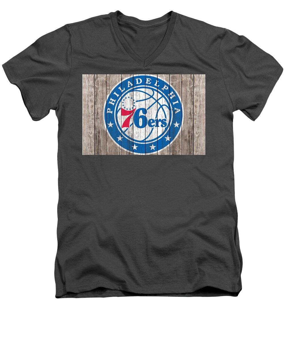 Philadelphia 76ers Men's V-Neck T-Shirt featuring the mixed media The Philadelphia 76ers 1b by Brian Reaves
