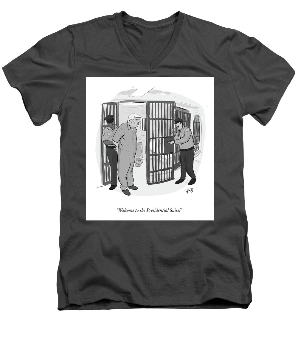 Welcome To The Presidential Suite! Men's V-Neck T-Shirt featuring the drawing The Presidential Suite by Brooke Bourgeois
