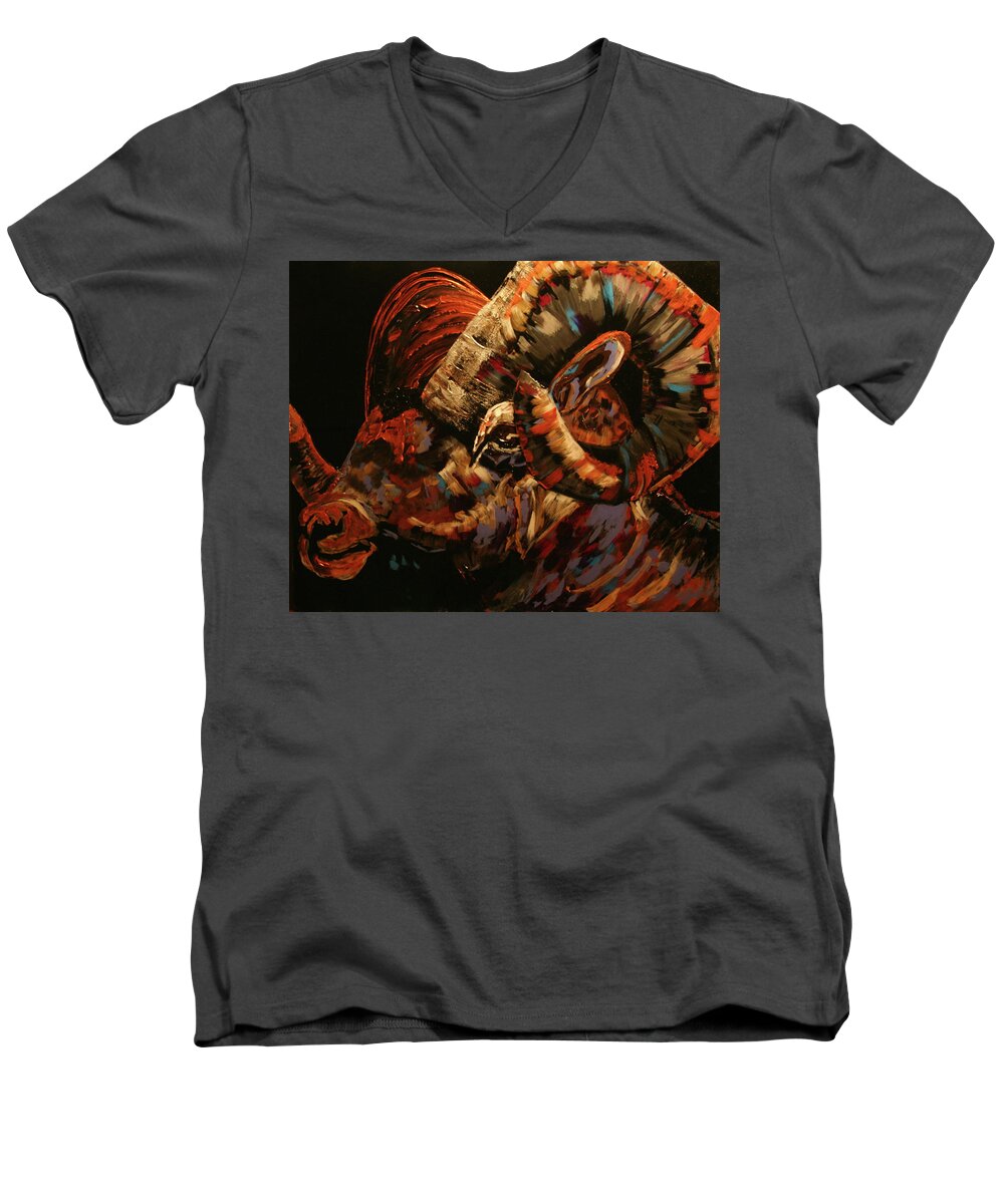 Dall Sheep Men's V-Neck T-Shirt featuring the painting The Protector by Marilyn Quigley
