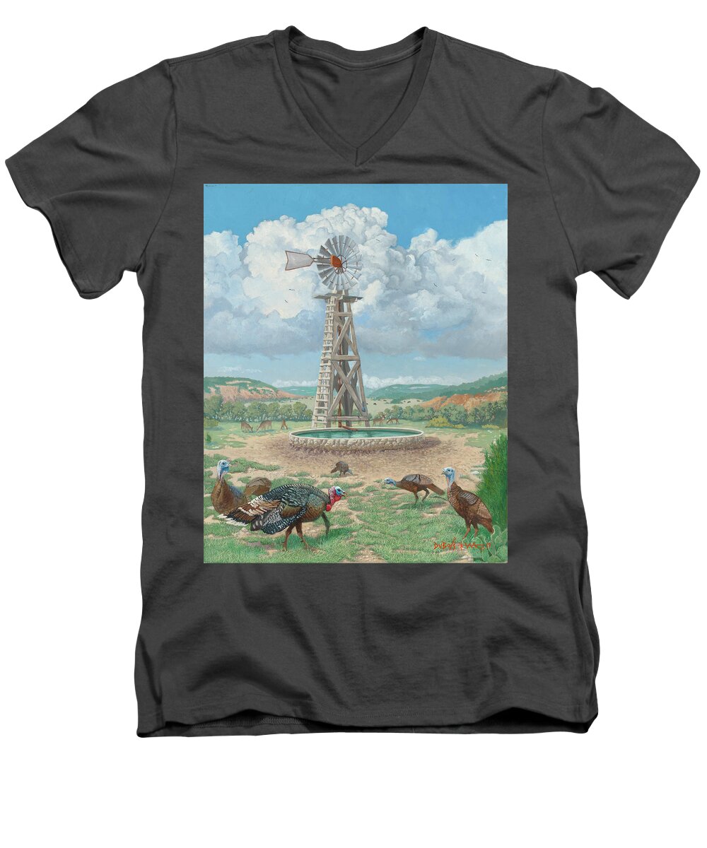 The Watering Hole Men's V-Neck T-Shirt featuring the painting The Watering Hole by Howard DUBOIS