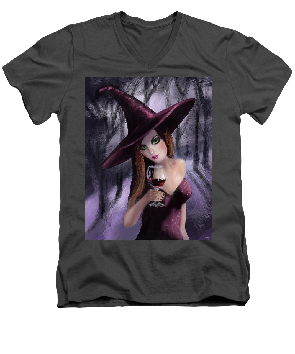 Witch Men's V-Neck T-Shirt featuring the digital art The Wine Witch by Larry Whitler