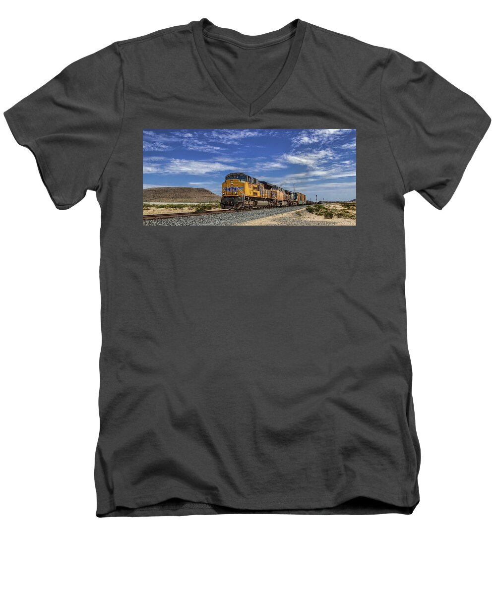  Men's V-Neck T-Shirt featuring the photograph Theeee Union Pacific Railroad by Michael W Rogers