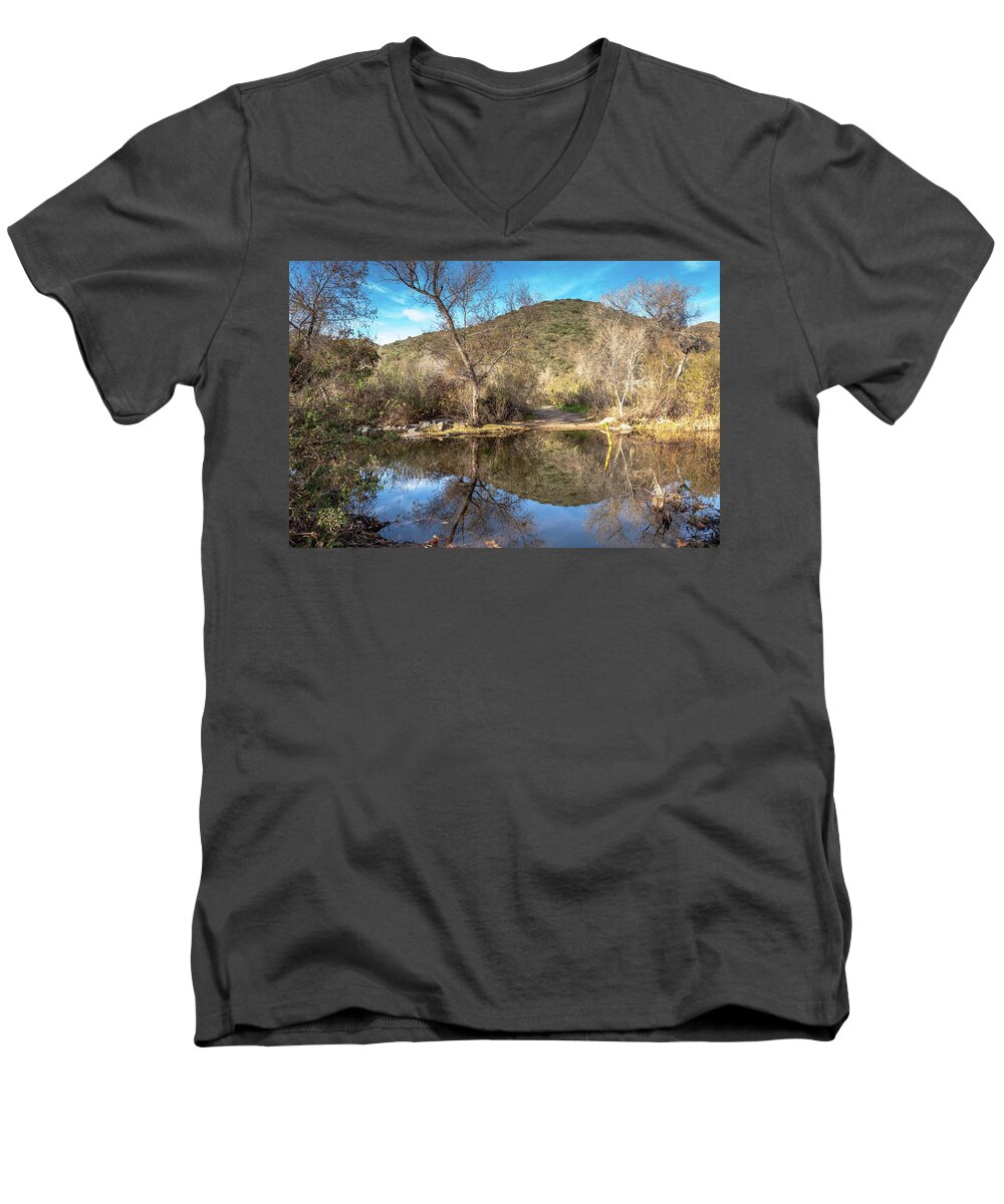 Dam Men's V-Neck T-Shirt featuring the photograph Three Feet Deep by Alison Frank