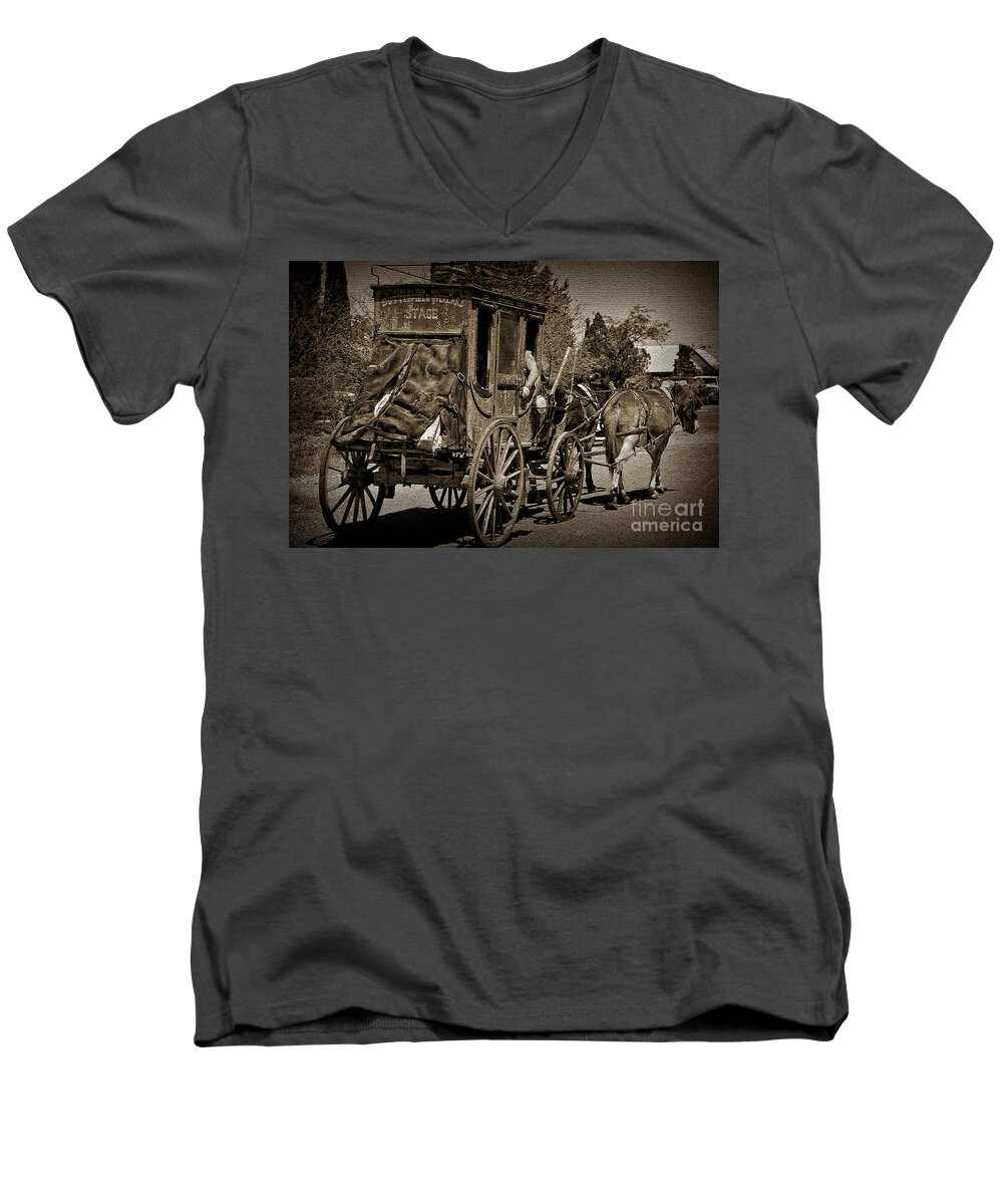 Tombstone Men's V-Neck T-Shirt featuring the photograph Tombstone Stagecoach by Kirt Tisdale