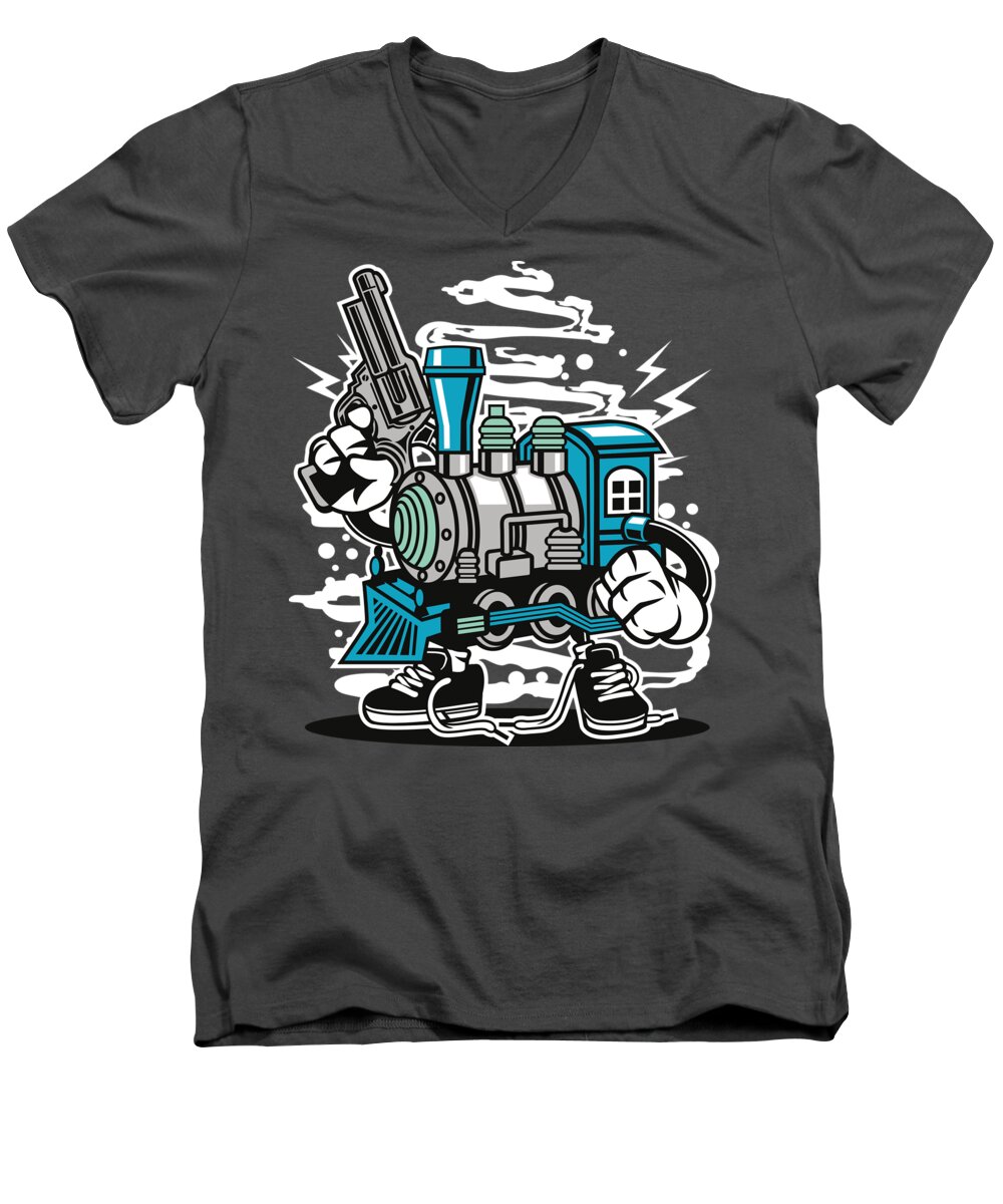 Armed Men's V-Neck T-Shirt featuring the digital art Train Robber by Long Shot