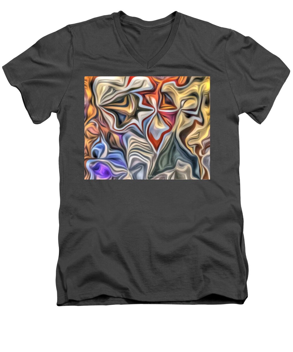 Abstract Art Men's V-Neck T-Shirt featuring the digital art Triangulated by Kathie Chicoine