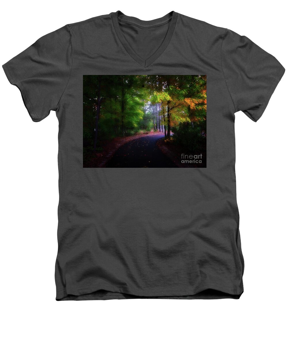 Autumn Men's V-Neck T-Shirt featuring the photograph Tunnel Of Color by AnnMarie Parson-McNamara