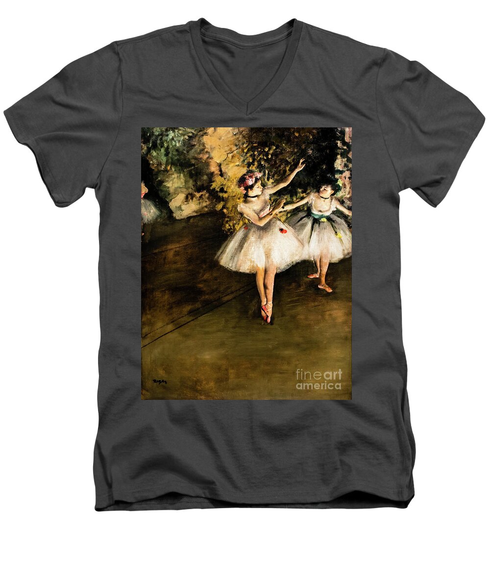 Two Dancers On A Stage Men's V-Neck T-Shirt featuring the painting Two Dancers on a Stage by Degas by Edgar Degas