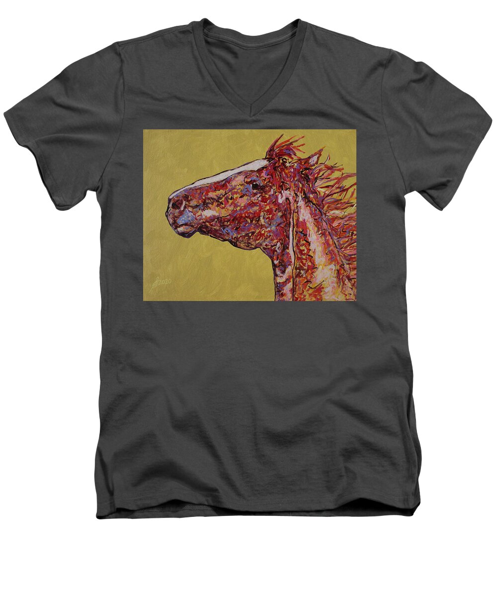 Horse Men's V-Neck T-Shirt featuring the painting Unbroken original painting by Sol Luckman