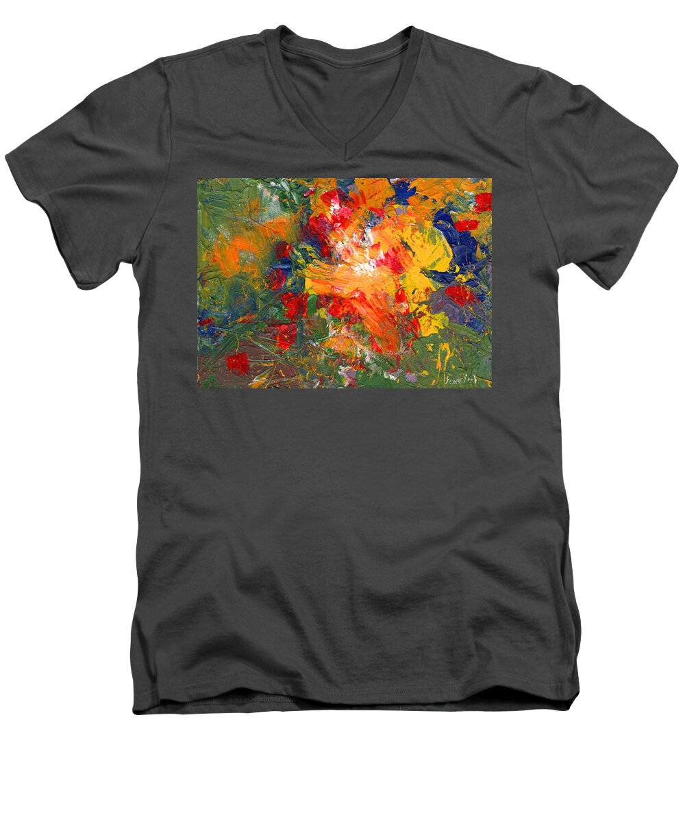 Green Men's V-Neck T-Shirt featuring the painting Untitled Abstract Green yellow by Sean Seal