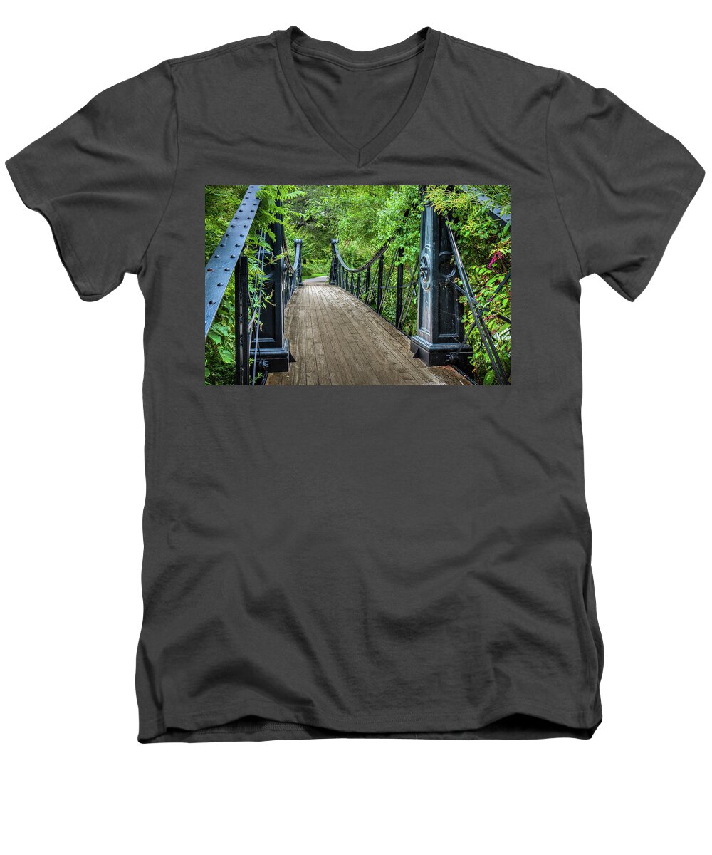 Forest Park Men's V-Neck T-Shirt featuring the photograph Victorian Bridge by Randall Allen