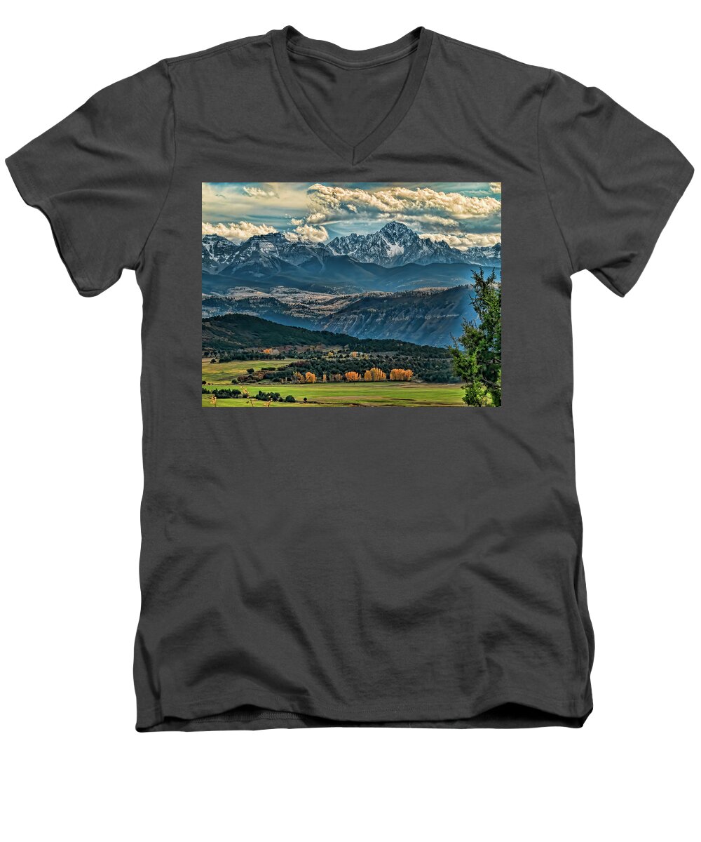 Mt Sneffels Men's V-Neck T-Shirt featuring the photograph View to Mt Sneffels by Alana Thrower