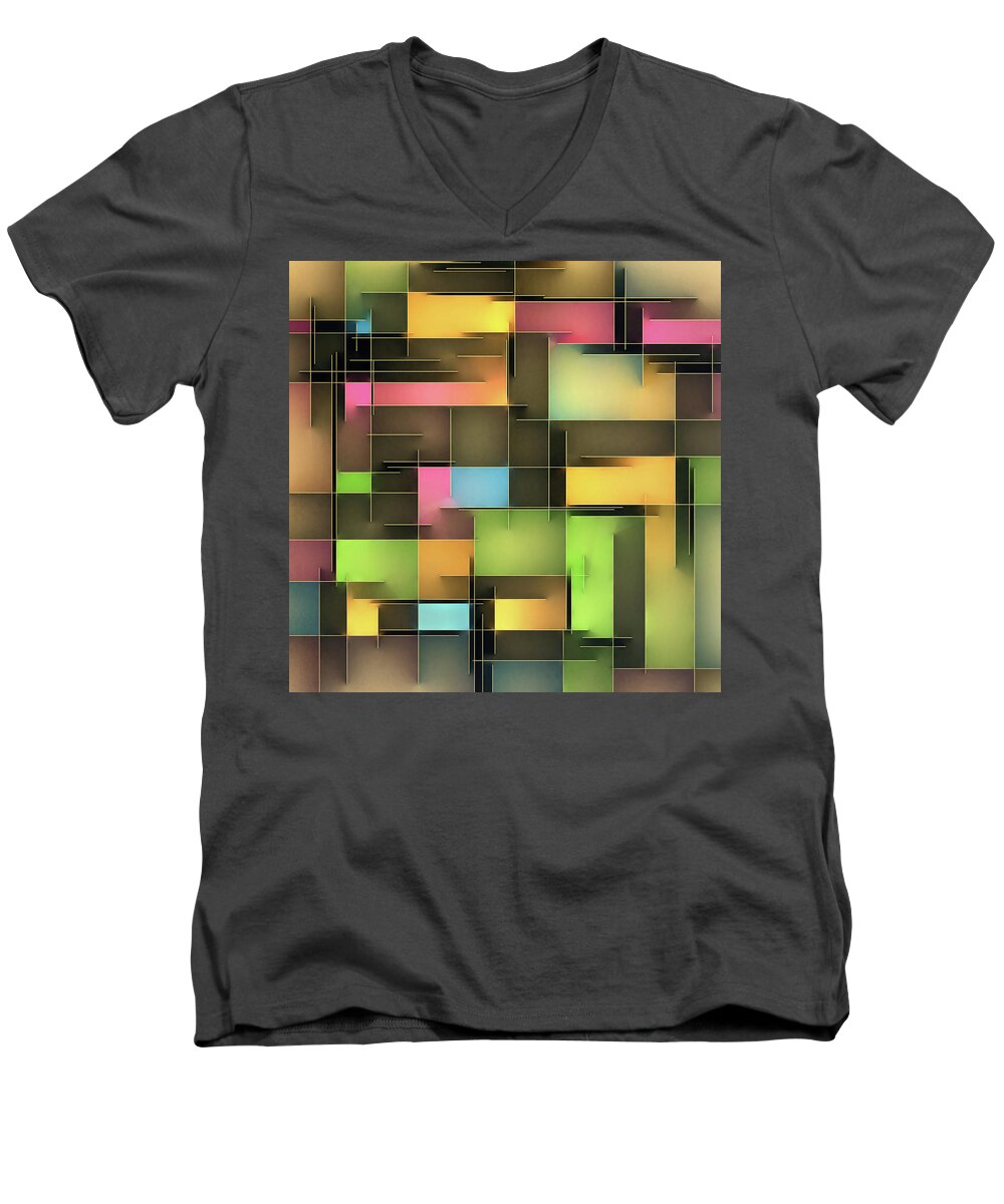 3d Illustration Men's V-Neck T-Shirt featuring the digital art Walls and Lights D by Scott Norris