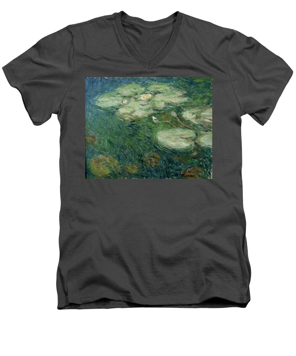 Nymphaea Men's V-Neck T-Shirt featuring the painting Waterlelies Nr. 26 by Pierre Dijk