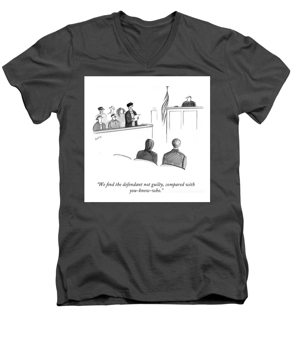 we Find The Defendant Not Guilty Men's V-Neck T-Shirt featuring the drawing We Find the Defendant by Julia Suits