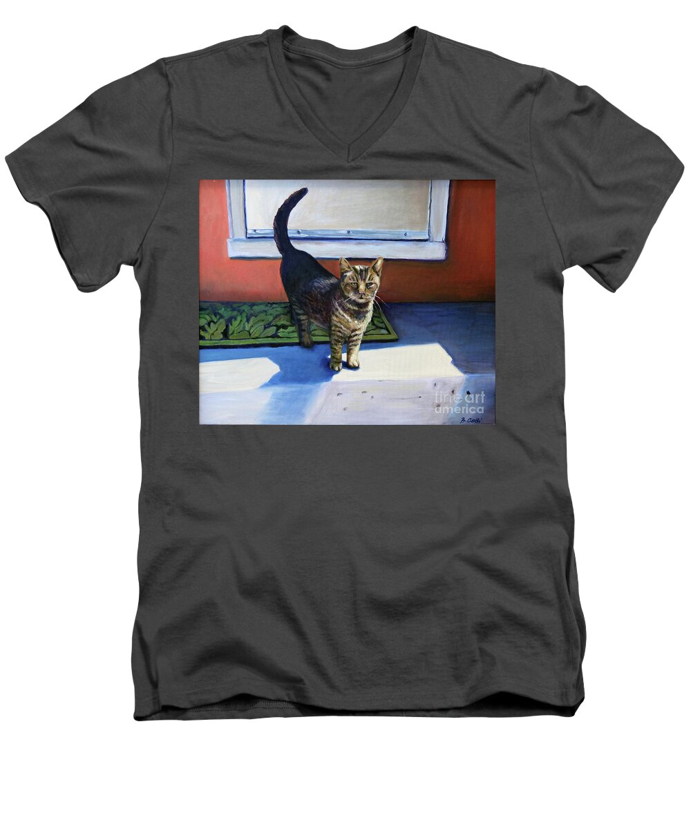Cat Men's V-Neck T-Shirt featuring the painting Where's Breakfast? by Barbara Oertli