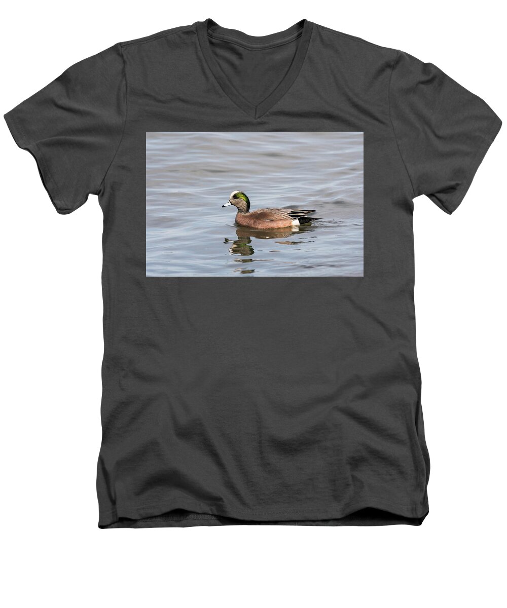 American Wigeons Men's V-Neck T-Shirt featuring the photograph Wigeon and Reflection by Robert Potts