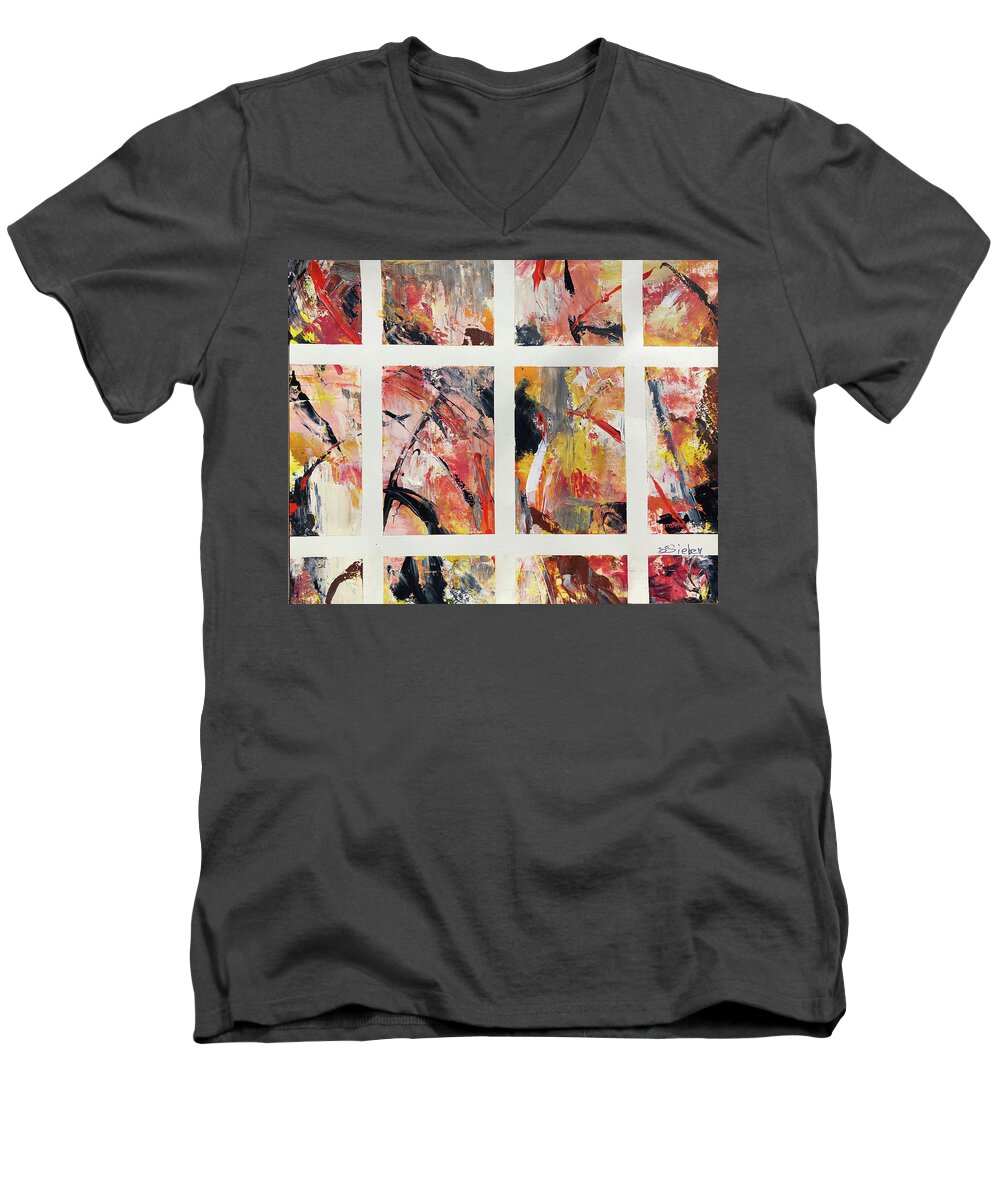 Abstract Men's V-Neck T-Shirt featuring the painting Windows by Sharon Sieben
