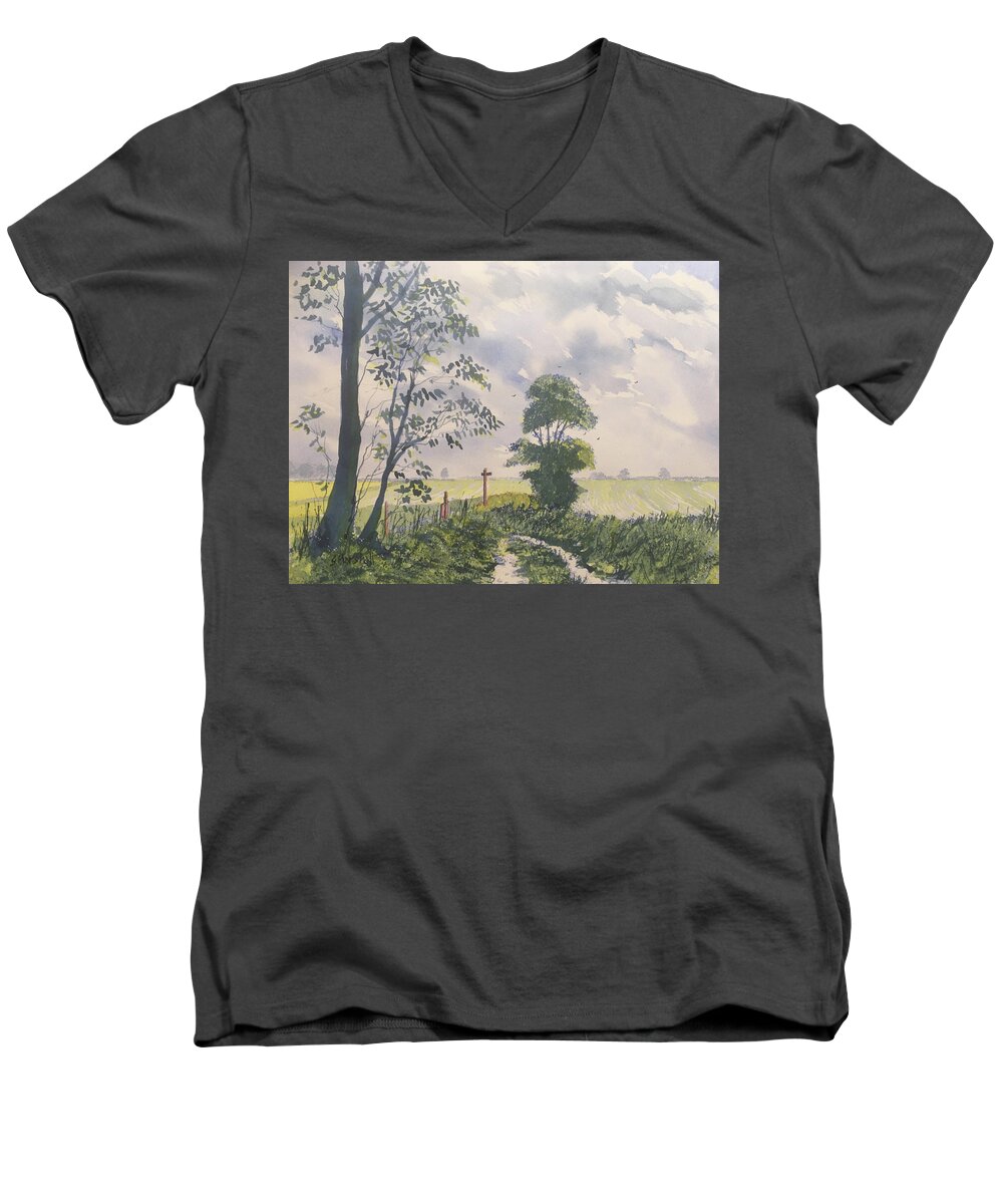 Watercolour Men's V-Neck T-Shirt featuring the painting Woldgate from Zig Zag Wood by Glenn Marshall