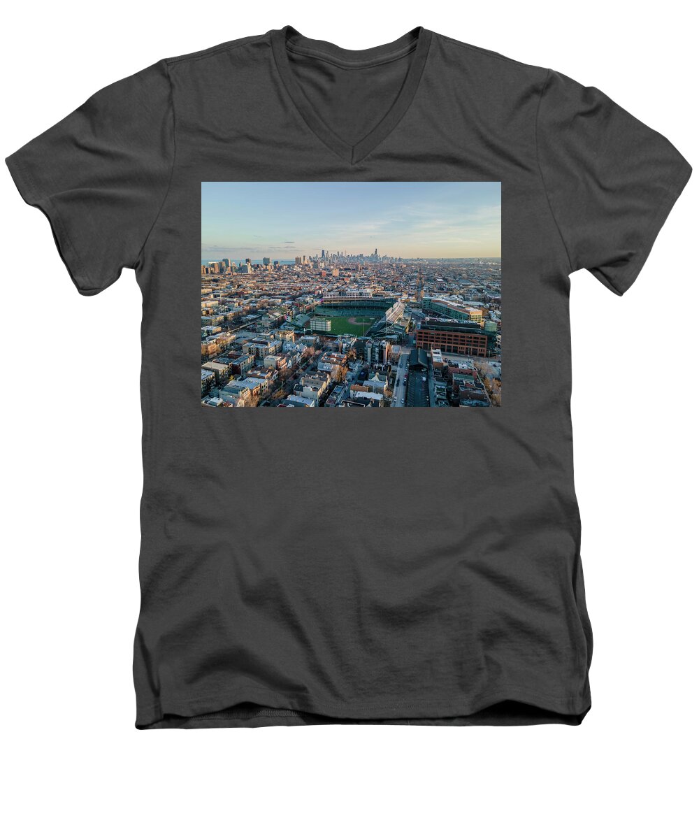 Chicago Men's V-Neck T-Shirt featuring the photograph Chicago Cubs Wrigley Field 2 by Bobby K