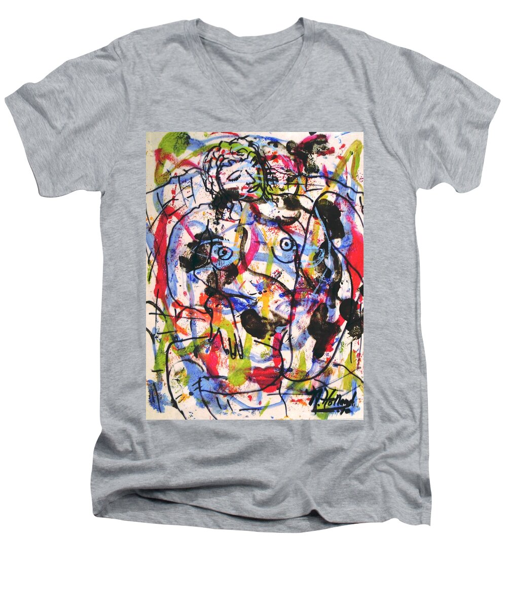 Erotic Men's V-Neck T-Shirt featuring the painting  Erotic Nude by Natalie Holland