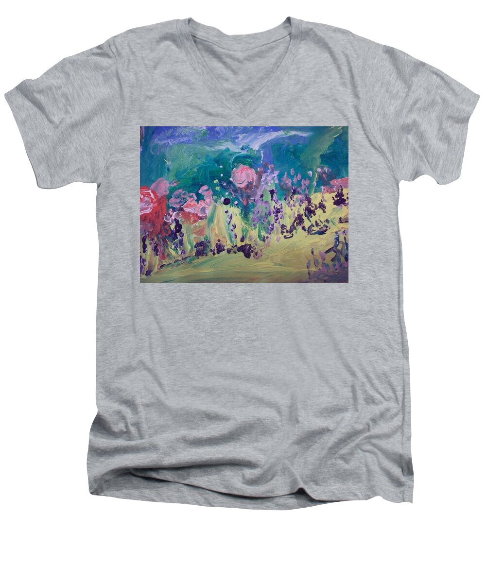 Peace Men's V-Neck T-Shirt featuring the painting Tranquility garden by Judith Desrosiers