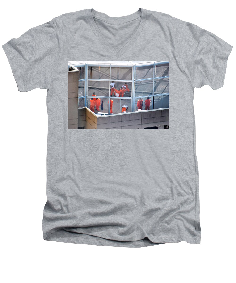 County Jail Men's V-Neck T-Shirt featuring the photograph 001 Nothing but Time... by Michael Frank Jr