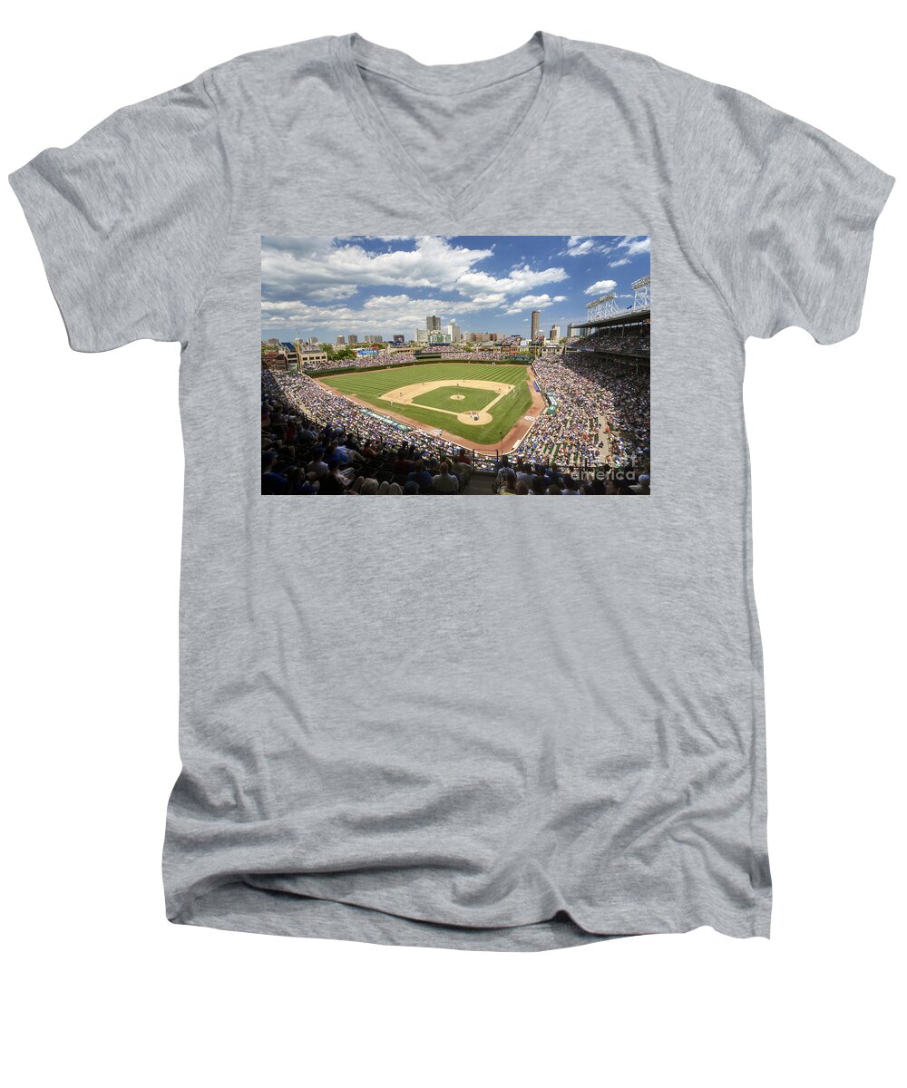 Chicago Men's V-Neck T-Shirt featuring the photograph 0415 Wrigley Field Chicago by Steve Sturgill