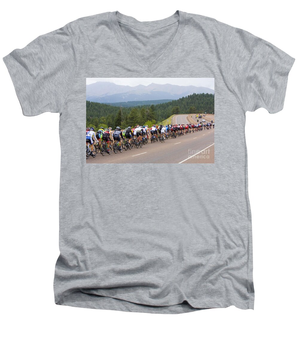 Usa Pro Cycling Challenge Men's V-Neck T-Shirt featuring the photograph 2014 USA Pro Cycling Challenge #1 by Steven Krull