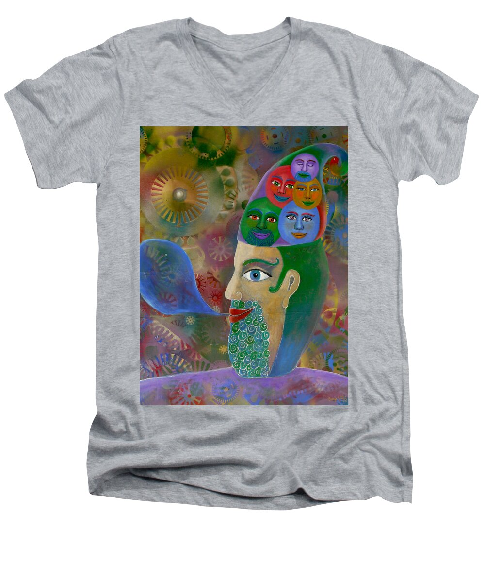 Contentment Men's V-Neck T-Shirt featuring the painting Contentment #1 by George Tuffy
