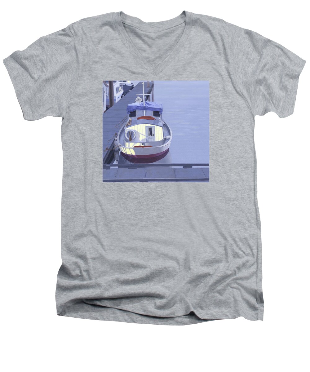 Boat Men's V-Neck T-Shirt featuring the painting Evening at Port Hardy by Gary Giacomelli