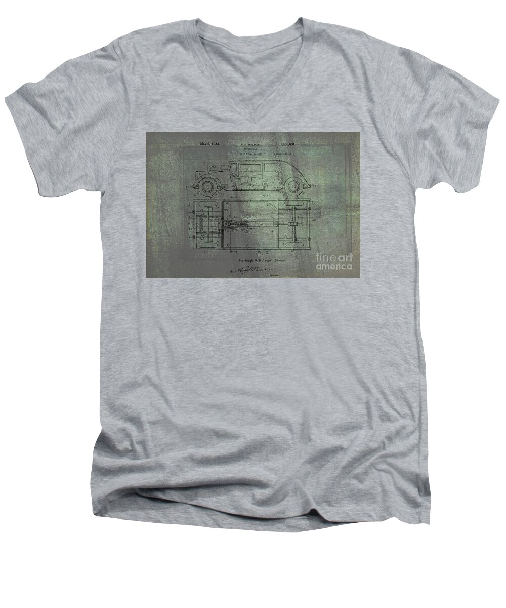 Harleigh R. Holmes Men's V-Neck T-Shirt featuring the drawing Harleigh Holmes Original Automobile Patent by Doc Braham