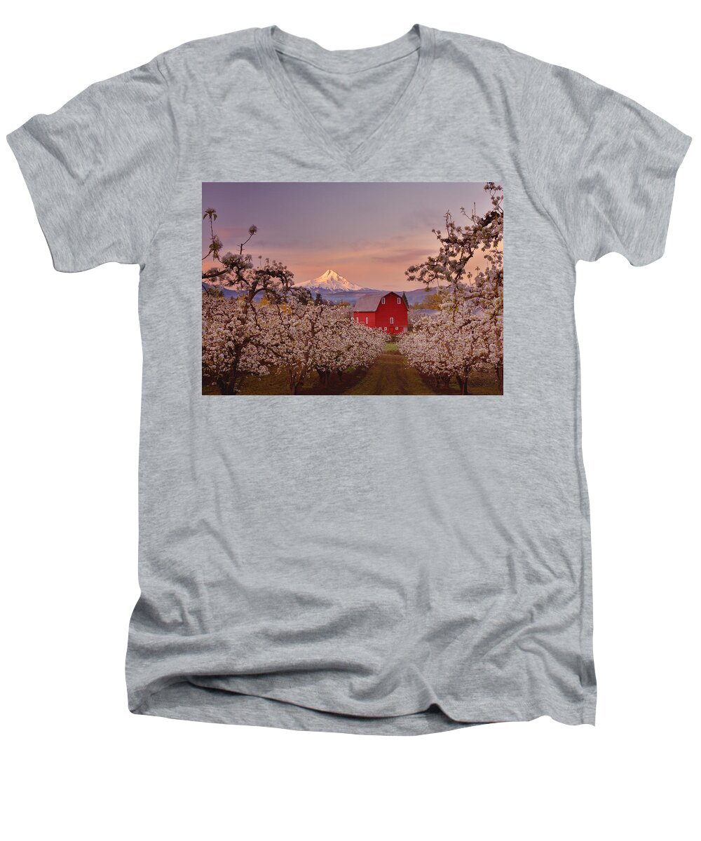 Sunrise Men's V-Neck T-Shirt featuring the photograph Hood River Sunrise #1 by Darren White