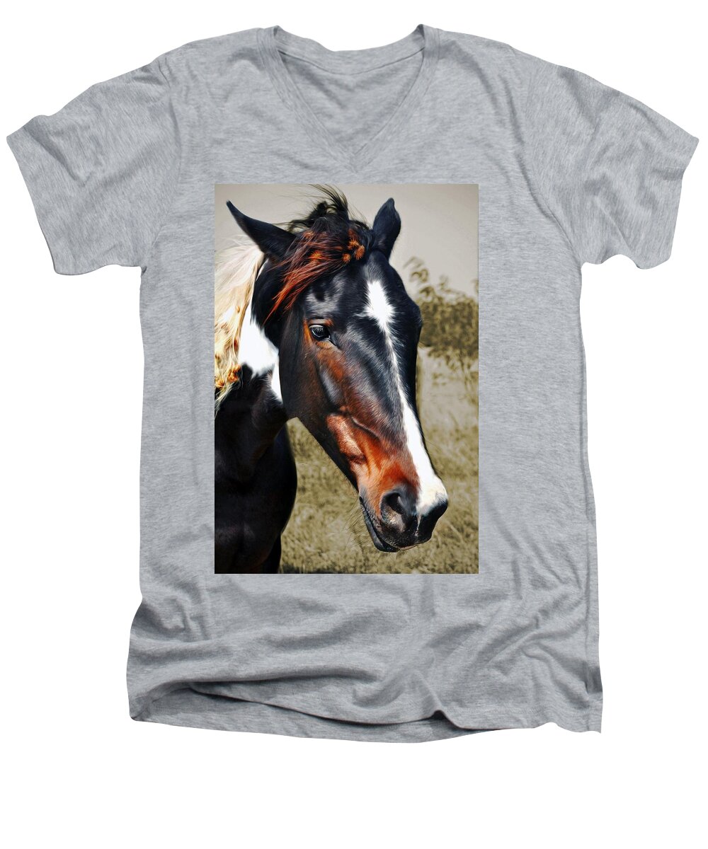 Horse Men's V-Neck T-Shirt featuring the photograph Horse #4 by Savannah Gibbs