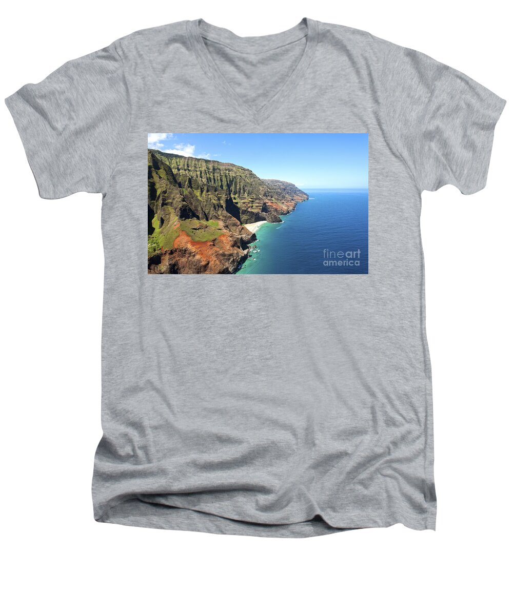 Aerial Men's V-Neck T-Shirt featuring the photograph Na Pali Coast Aerial #2 by M Swiet Productions