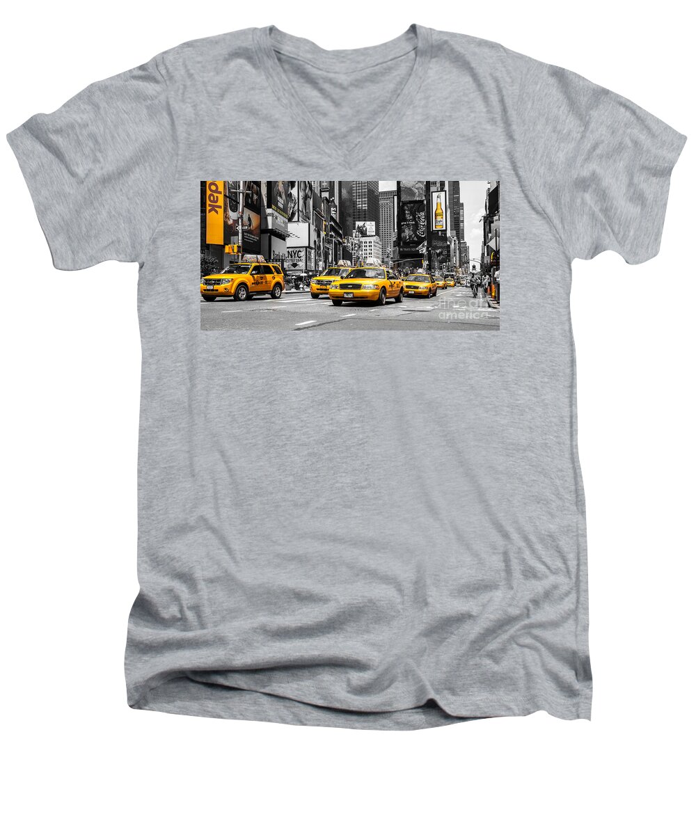 Nyc Men's V-Neck T-Shirt featuring the photograph NYC Yellow Cabs - ck #1 by Hannes Cmarits