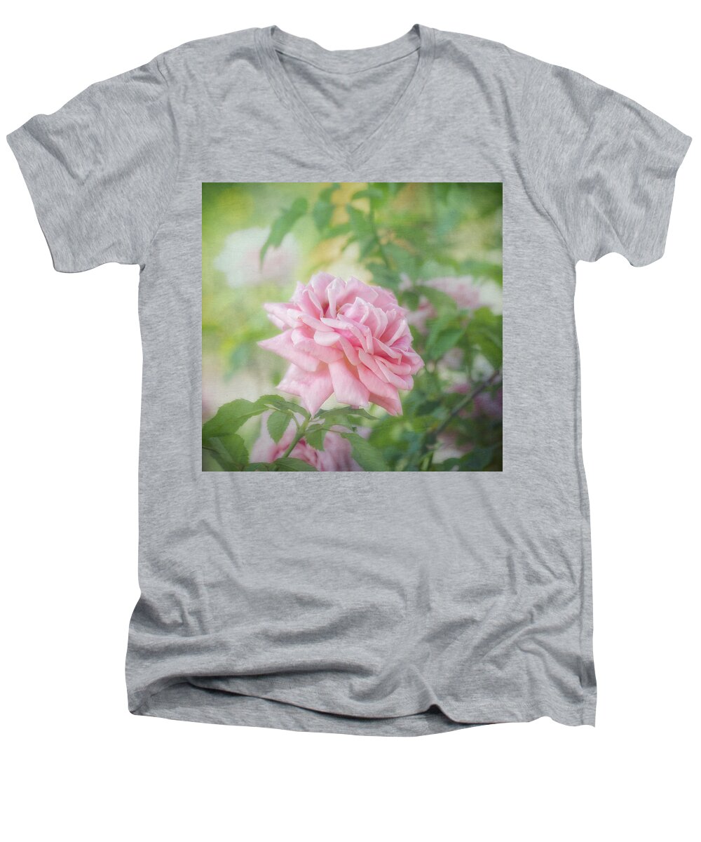 Pink Rose Men's V-Neck T-Shirt featuring the photograph Pink Rose #1 by Kim Hojnacki