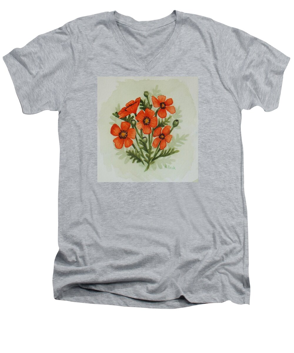 Print Men's V-Neck T-Shirt featuring the painting Poppies by Katherine Young-Beck
