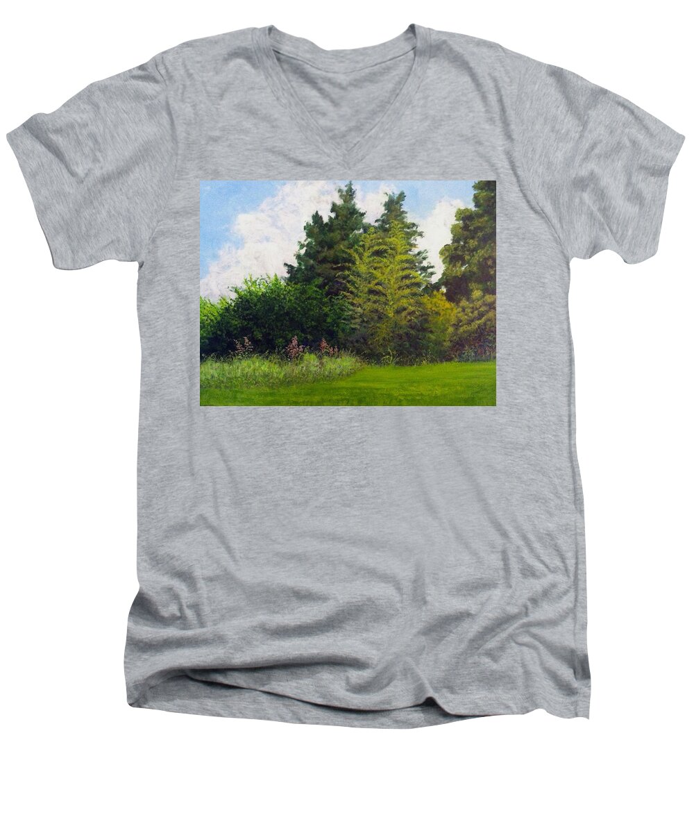 Trees Men's V-Neck T-Shirt featuring the painting Summer #1 by Jeanette Jarmon